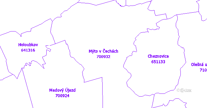 Katastrální mapa Mýto v Čechách - přehledová mapa katastrálního území
