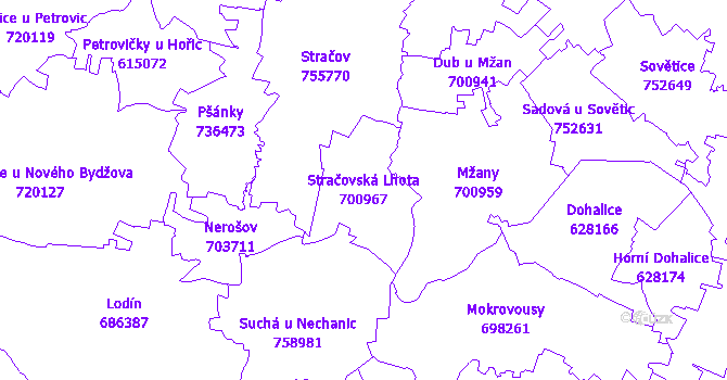 Katastrální mapa Stračovská Lhota - přehledová mapa katastrálního území