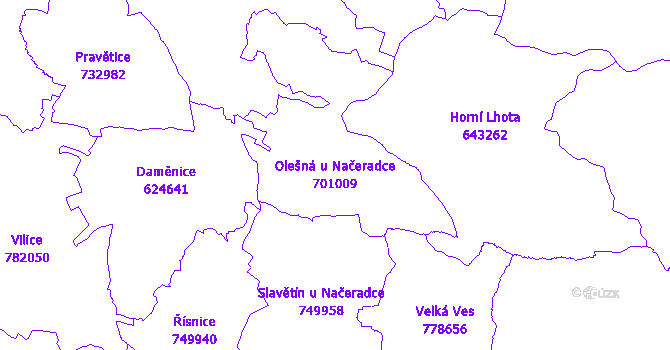 Katastrální mapa Olešná u Načeradce - přehledová mapa katastrálního území