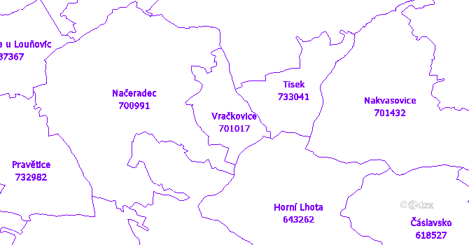 Katastrální mapa Vračkovice - přehledová mapa katastrálního území