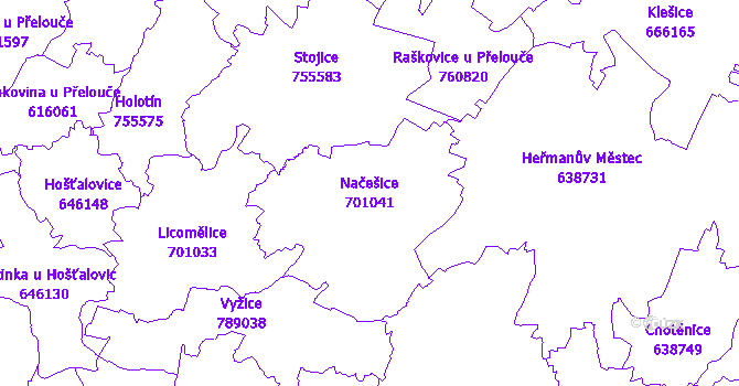 Katastrální mapa Načešice - přehledová mapa katastrálního území