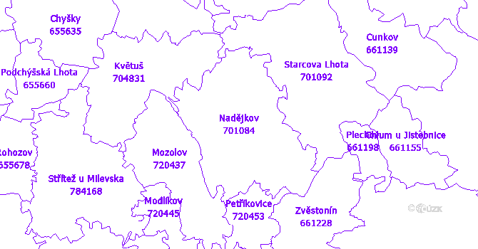 Katastrální mapa Nadějkov - přehledová mapa katastrálního území