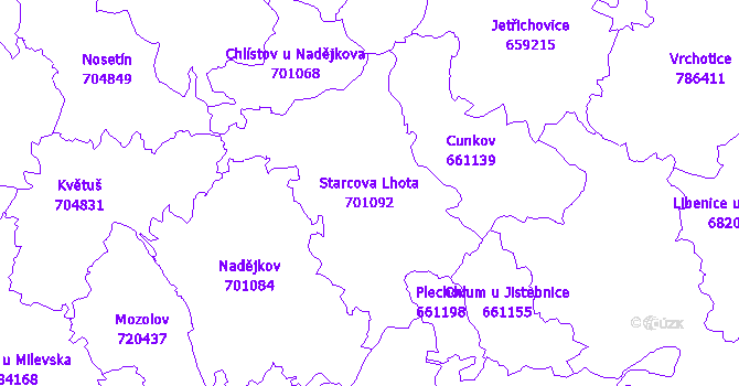 Katastrální mapa Starcova Lhota - přehledová mapa katastrálního území
