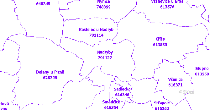 Katastrální mapa Nadryby - přehledová mapa katastrálního území
