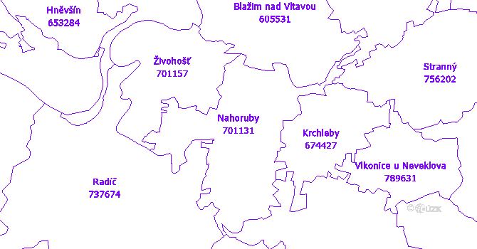 Katastrální mapa Nahoruby - přehledová mapa katastrálního území