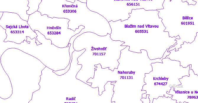 Katastrální mapa Živohošť - přehledová mapa katastrálního území