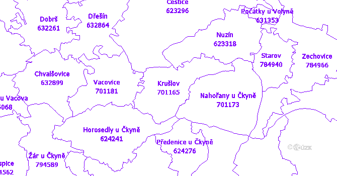 Katastrální mapa Krušlov - přehledová mapa katastrálního území