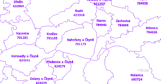 Katastrální mapa Nahořany u Čkyně - přehledová mapa katastrálního území