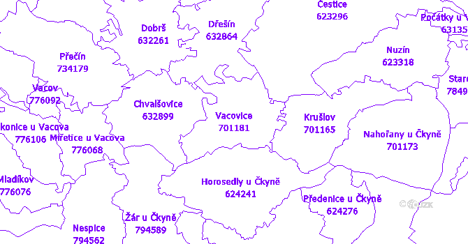 Katastrální mapa Vacovice - přehledová mapa katastrálního území