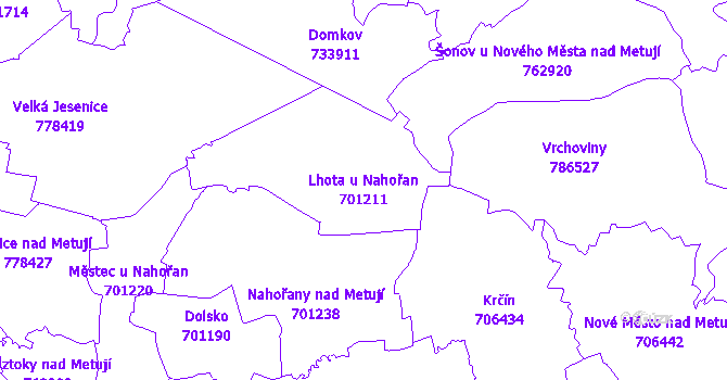 Katastrální mapa Lhota u Nahořan - přehledová mapa katastrálního území