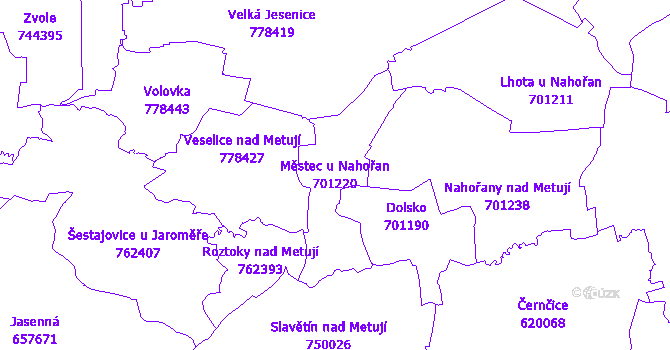 Katastrální mapa Městec u Nahořan