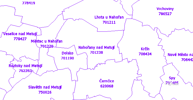 Katastrální mapa Nahořany nad Metují - přehledová mapa katastrálního území