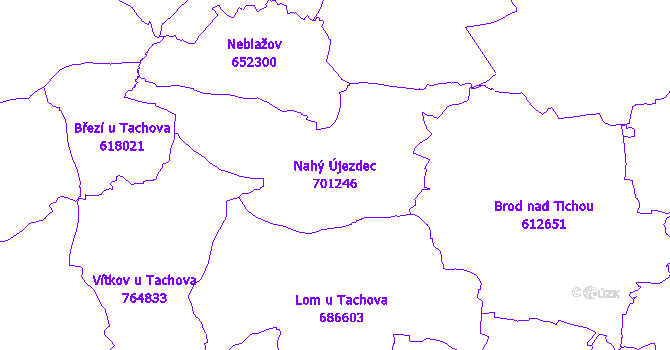 Katastrální mapa Nahý Újezdec - přehledová mapa katastrálního území
