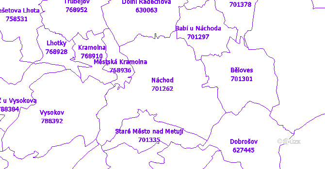 Katastrální mapa Náchod - přehledová mapa katastrálního území