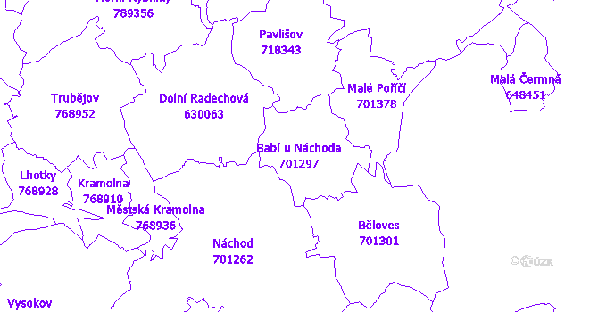 Katastrální mapa Babí u Náchoda - přehledová mapa katastrálního území