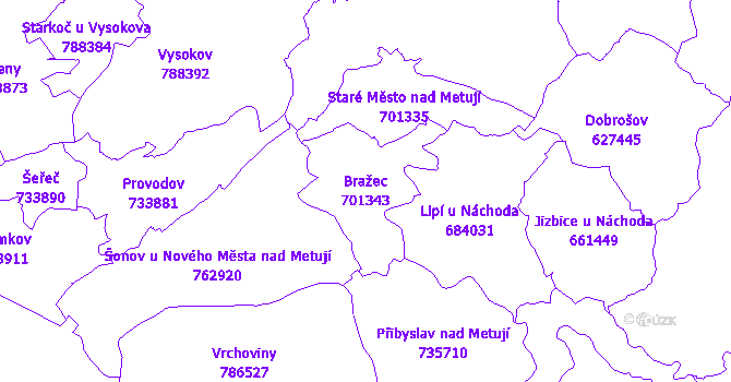 Katastrální mapa Bražec - přehledová mapa katastrálního území