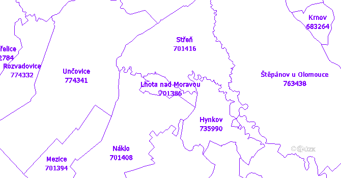 Katastrální mapa Lhota nad Moravou - přehledová mapa katastrálního území