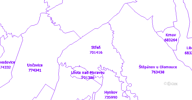 Katastrální mapa Střeň - přehledová mapa katastrálního území