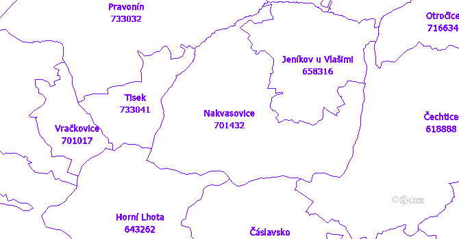 Katastrální mapa Nakvasovice - přehledová mapa katastrálního území