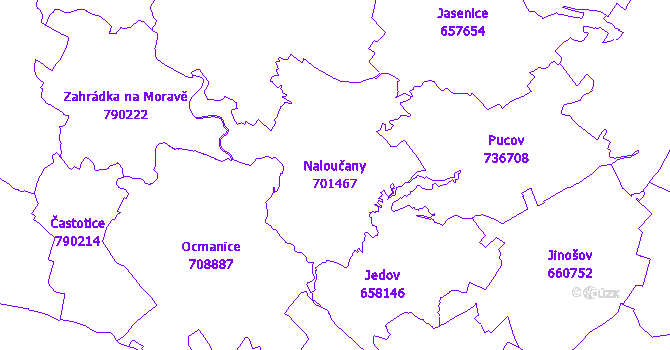 Katastrální mapa Naloučany - přehledová mapa katastrálního území