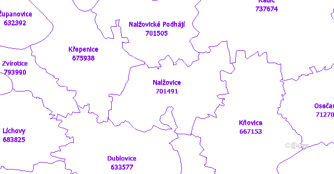 Katastrální mapa Nalžovice - přehledová mapa katastrálního území