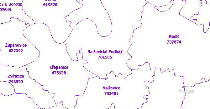 Katastrální mapa Nalžovické Podhájí