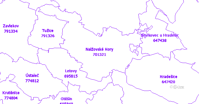 Katastrální mapa Nalžovské Hory - přehledová mapa katastrálního území