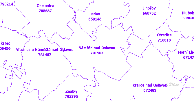 Katastrální mapa Náměšť nad Oslavou - přehledová mapa katastrálního území