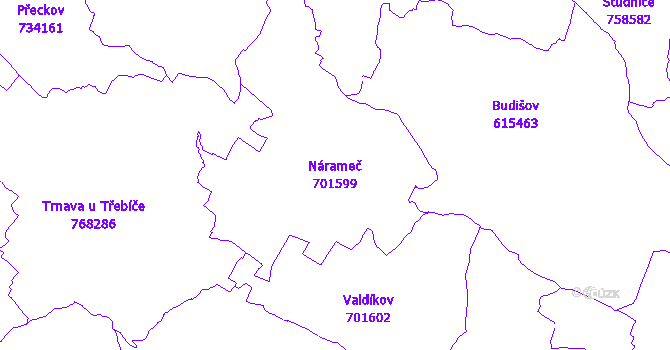 Katastrální mapa Nárameč - přehledová mapa katastrálního území