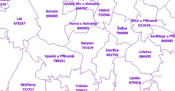 Katastrální mapa Narysov - přehledová mapa katastrálního území