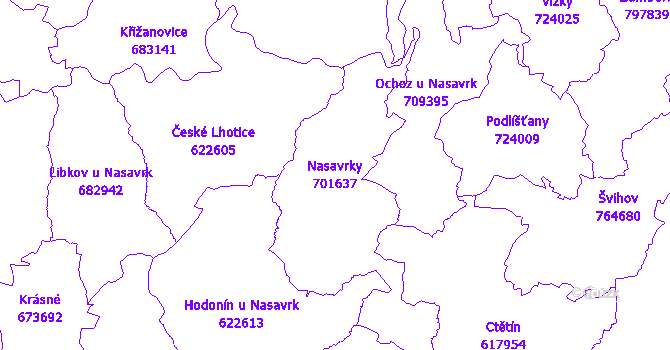 Katastrální mapa Nasavrky - přehledová mapa katastrálního území