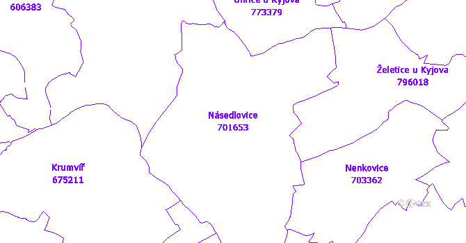 Katastrální mapa Násedlovice - přehledová mapa katastrálního území