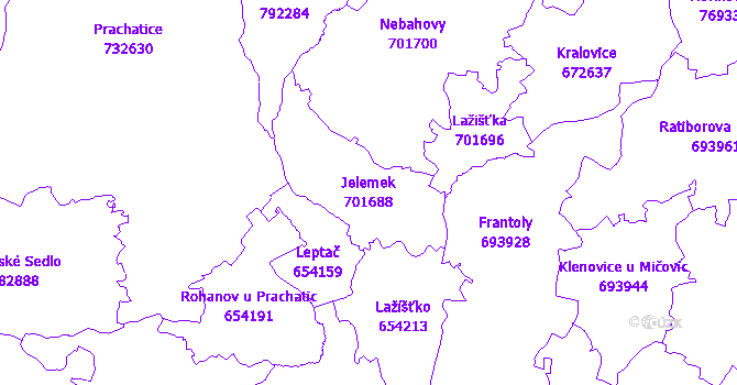 Katastrální mapa Jelemek - přehledová mapa katastrálního území
