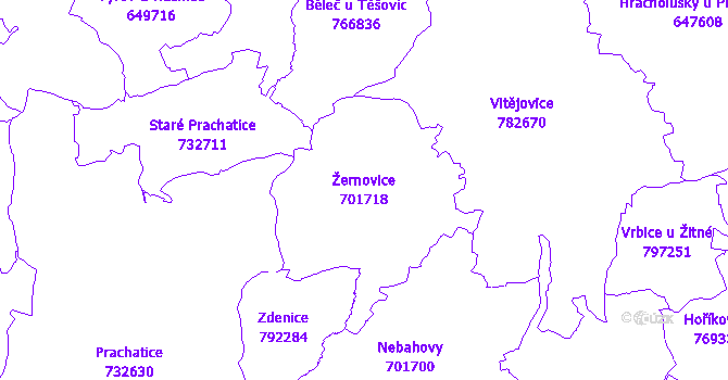Katastrální mapa Žernovice - přehledová mapa katastrálního území