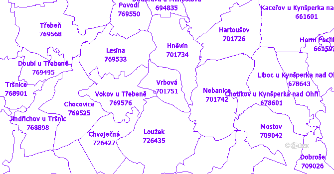 Katastrální mapa Vrbová