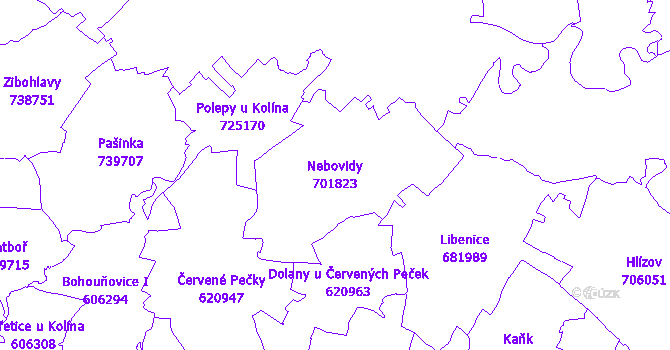 Katastrální mapa Nebovidy - přehledová mapa katastrálního území