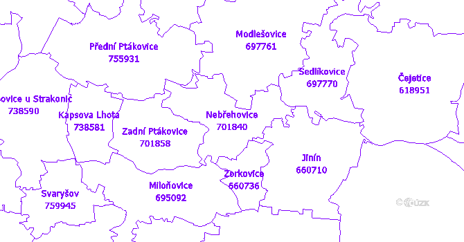 Katastrální mapa Nebřehovice - přehledová mapa katastrálního území