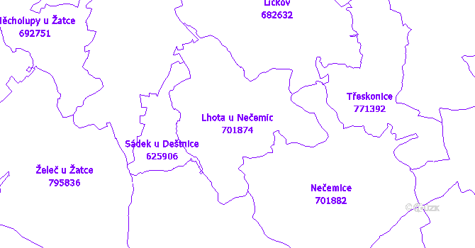 Katastrální mapa Lhota u Nečemic - přehledová mapa katastrálního území