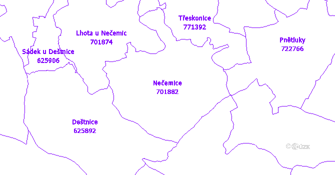 Katastrální mapa Nečemice - přehledová mapa katastrálního území