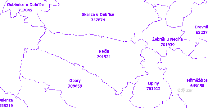 Katastrální mapa Nečín - přehledová mapa katastrálního území