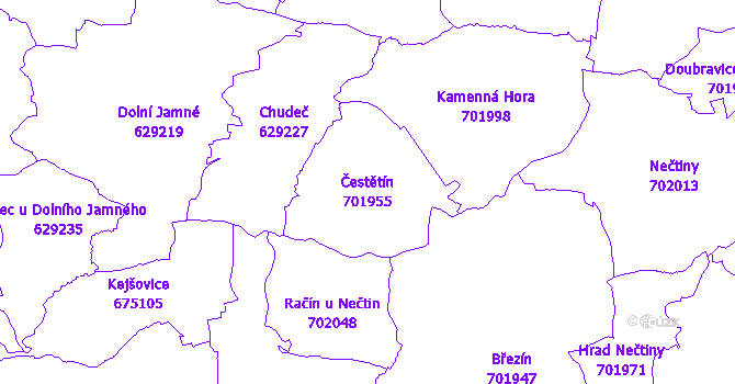 Katastrální mapa Čestětín - přehledová mapa katastrálního území