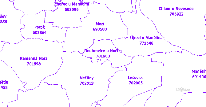Katastrální mapa Doubravice u Nečtin - přehledová mapa katastrálního území