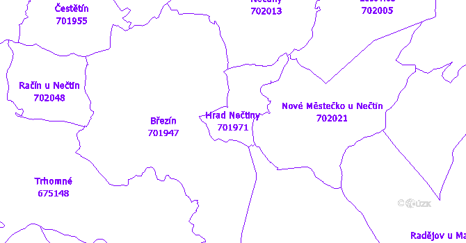 Katastrální mapa Hrad Nečtiny - přehledová mapa katastrálního území