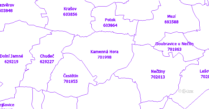 Katastrální mapa Kamenná Hora - přehledová mapa katastrálního území