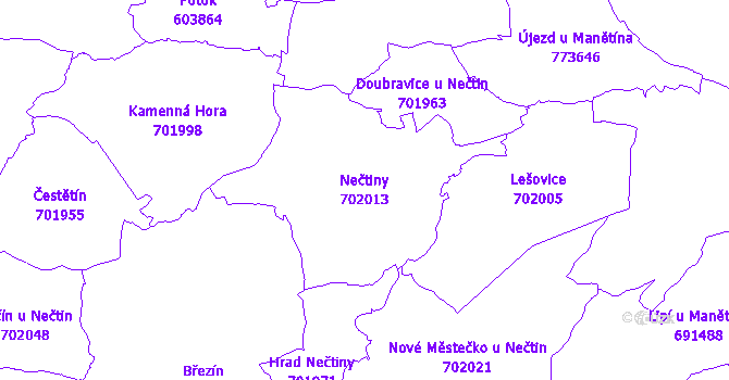 Katastrální mapa Nečtiny - přehledová mapa katastrálního území