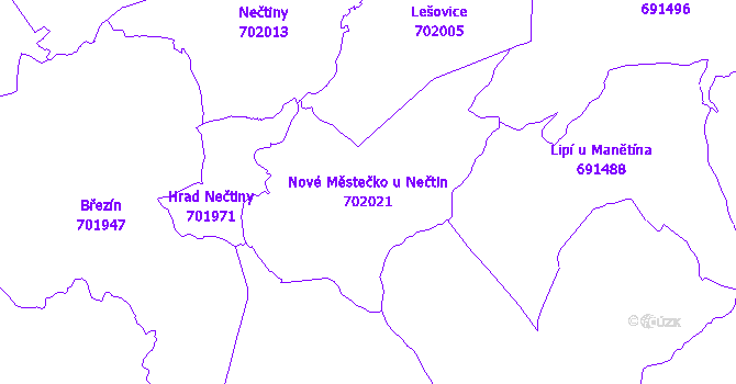 Katastrální mapa Nové Městečko u Nečtin - přehledová mapa katastrálního území