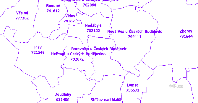 Katastrální mapa Borovnice u Českých Budějovic - přehledová mapa katastrálního území