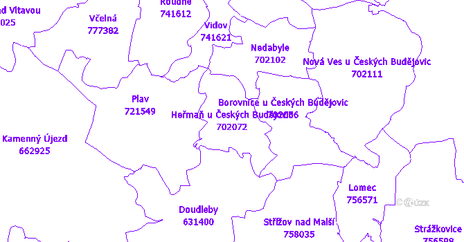 Katastrální mapa Heřmaň u Českých Budějovic - přehledová mapa katastrálního území