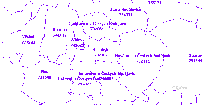Katastrální mapa Nedabyle - přehledová mapa katastrálního území
