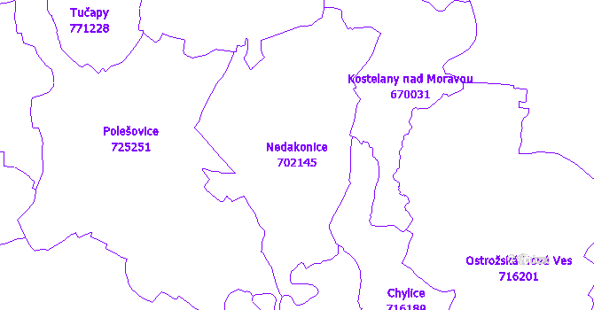 Katastrální mapa Nedakonice - přehledová mapa katastrálního území